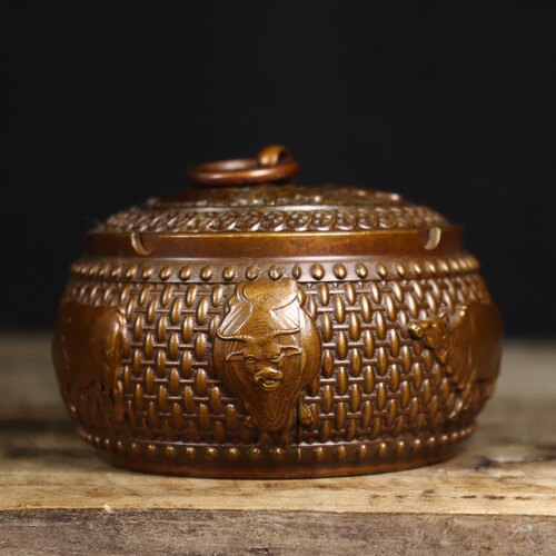 纯铜烟灰缸五牛图烟缸客厅办公室桌面装饰品铜器复古工艺品礼品