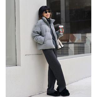 ise“温暖格雷”浅灰色拉链立领格雷系廓形宽松羽绒服K2441294