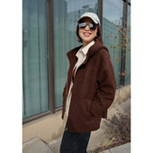 ise 复古美拉德 深褐色羊驼毛宽松微廓形连帽拉链大衣P2540322