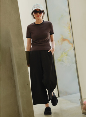 ise“基础之上”系列针织九分黑色百搭宽松阔腿裤K2530603