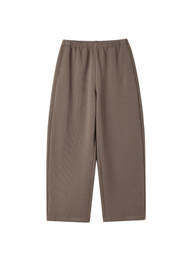 ise“都市轻行”宽松阔腿松紧腰咖色休闲针织卫裤长裤K2540616