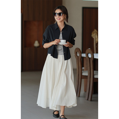 ise“书屋旧事”亚麻气质百搭褶皱蓬蓬半裙L2520502