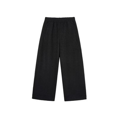 ise2024冬季新款炭灰色针织保暖松紧腰阔腿宽松休闲长裤K2440626