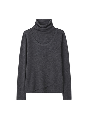 ise“chill 通勤”绵羊毛假两件深灰色百搭高领针织毛衣K2540881W