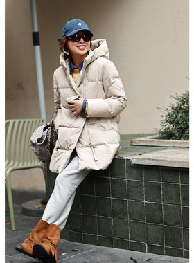 ise“锁温方法”侧拉链中长款连帽加厚保暖休闲羽绒服P2541218