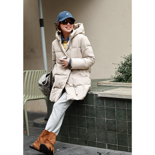 ise“锁温方法”侧拉链中长款连帽加厚保暖休闲羽绒服P2541218