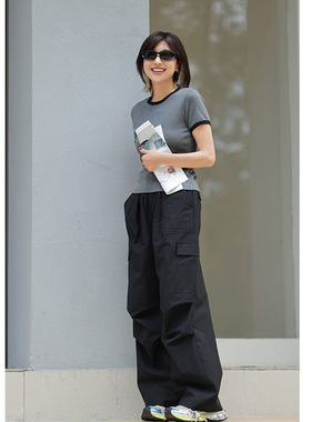 ise“活力机能”系列黑色户外工装风休闲长裤P2510622