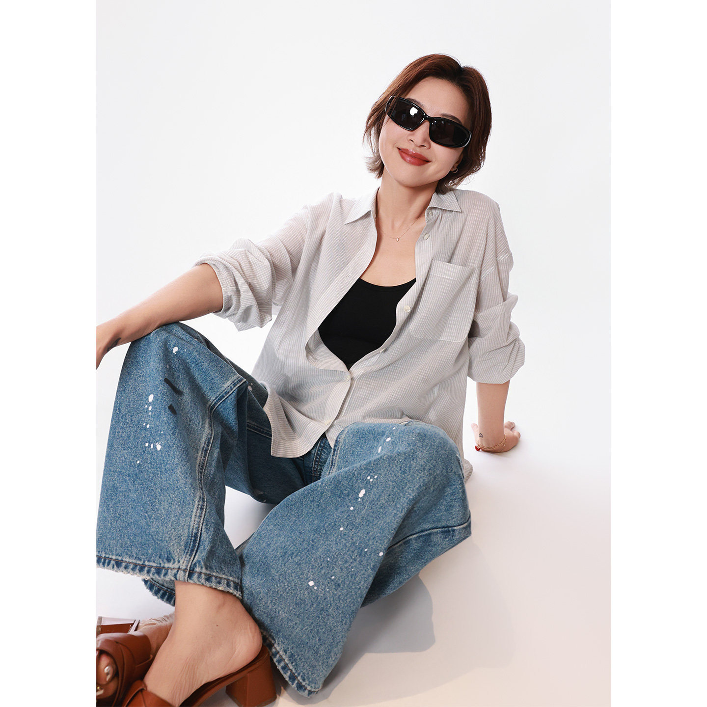 ise“自然呼吸”100%棉浅灰色宽松舒适亲肤长袖衬衫PAAU0103