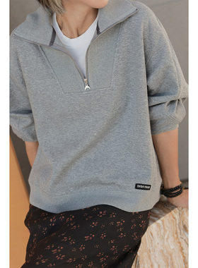 ise“线上专供”复古针织拉链翻领浅灰色卫衣外套D2531005