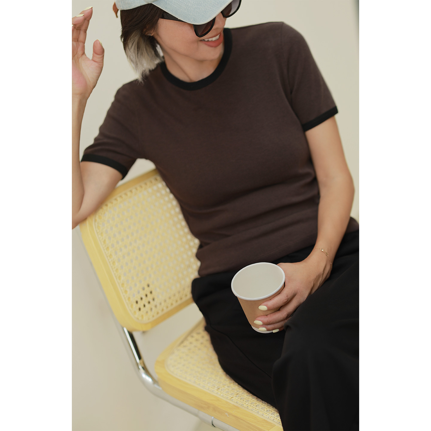 ise“基础之上”系列针织复古褐色老钱风拼接短袖T恤K2530909