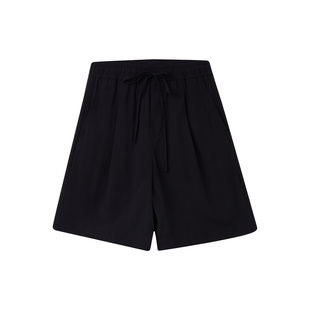 P2530605 ise chill 通勤 系列黑色打褶宽松抽绳百搭五分短裤