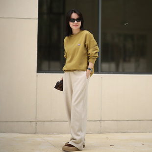 ise“线上专供”黄绿色趣味刺绣图案宽松圆领套头卫衣D2531008