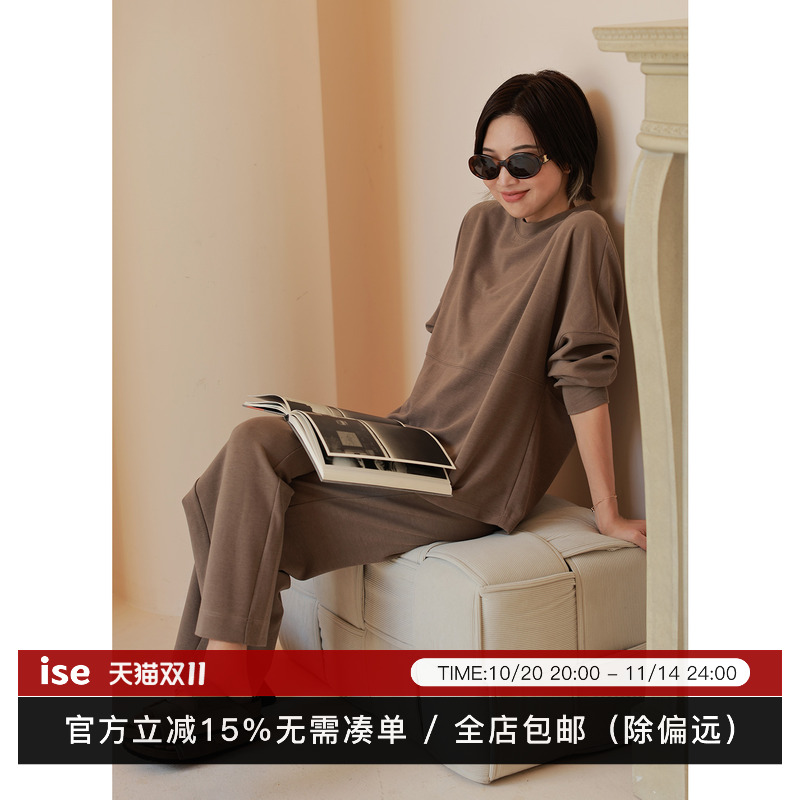 ise“复古回潮”结构设计咖色宽松微廓形套头卫衣K2531013