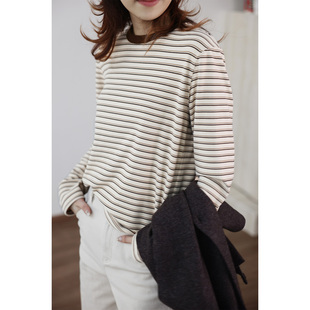 ise“条纹随性主义”针织通勤休闲百搭圆领长袖T恤K2540917