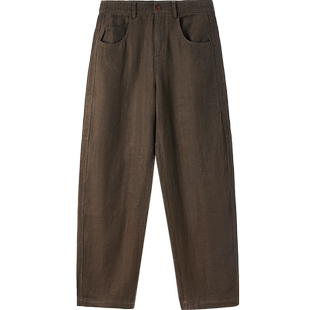 ise2024秋季新款100%亚麻水洗复古百搭休闲微廓型长裤L2430609