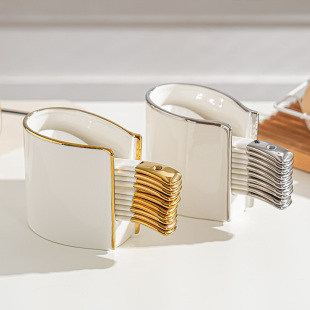 勺笼勺架家用创意陶瓷小汤勺桌面收纳盒吃饭小调羹汤匙收纳勺筒架