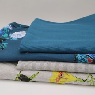 外贸针织布料日本品牌跋印精纱纯棉卫衣裤裙柔软细腻花朵毛圈布料