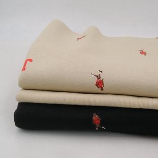 申zhou品牌某罗秋冬布面高档有机棉纯棉一体绒套装服装反面绒布料