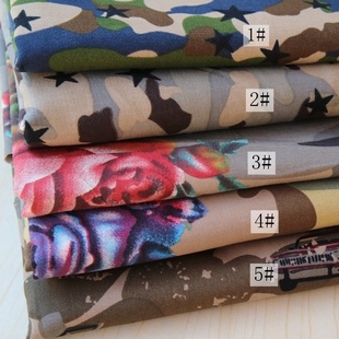 外贸纯棉梭织布料j*P童装成人工装外套裤子迷彩印花纱卡一米