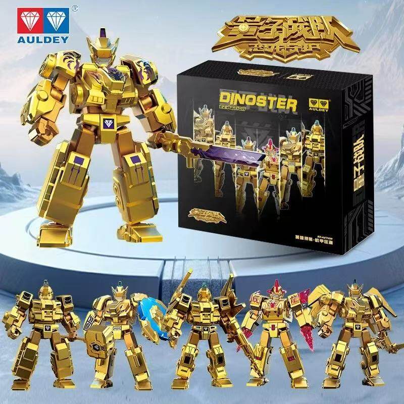 奥迪双钻量子战队之机甲狂潮手办益智积木人拼装黄金色典藏版玩具