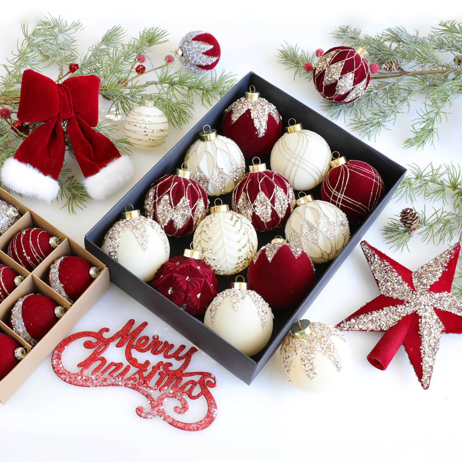 圣诞树节装饰品8cm植绒彩绘球