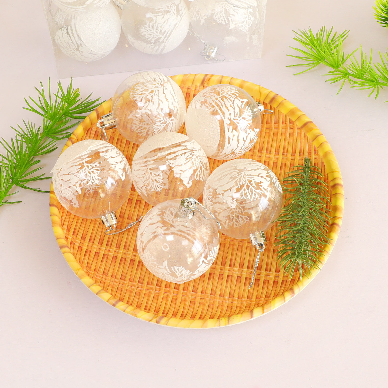 圣诞彩绘球植绒雪花透明圣诞球diy圣诞树装饰球吊饰圣诞节装饰品