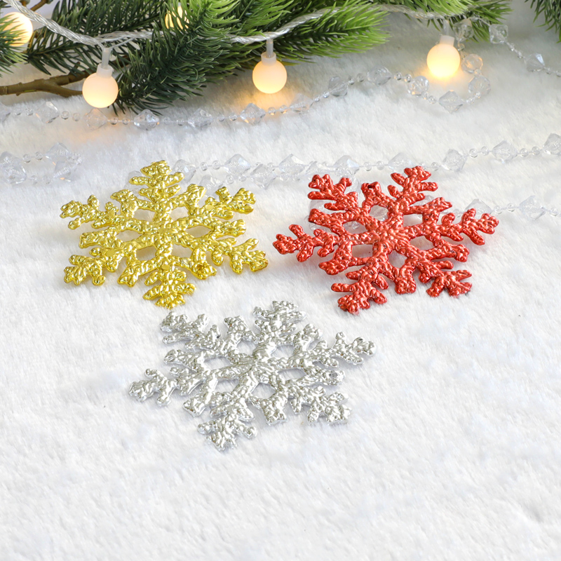 金红白色圣诞雪花片圣诞藤条花环装饰假雪花挂件圣诞树装饰品新款