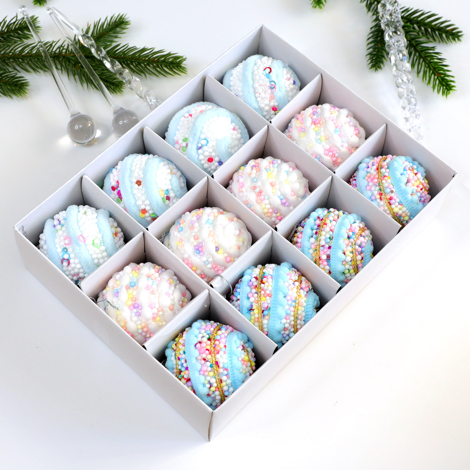 马卡龙色北欧ins桌面圣诞树彩球质感玻璃球圣诞节装饰挂饰挂件球