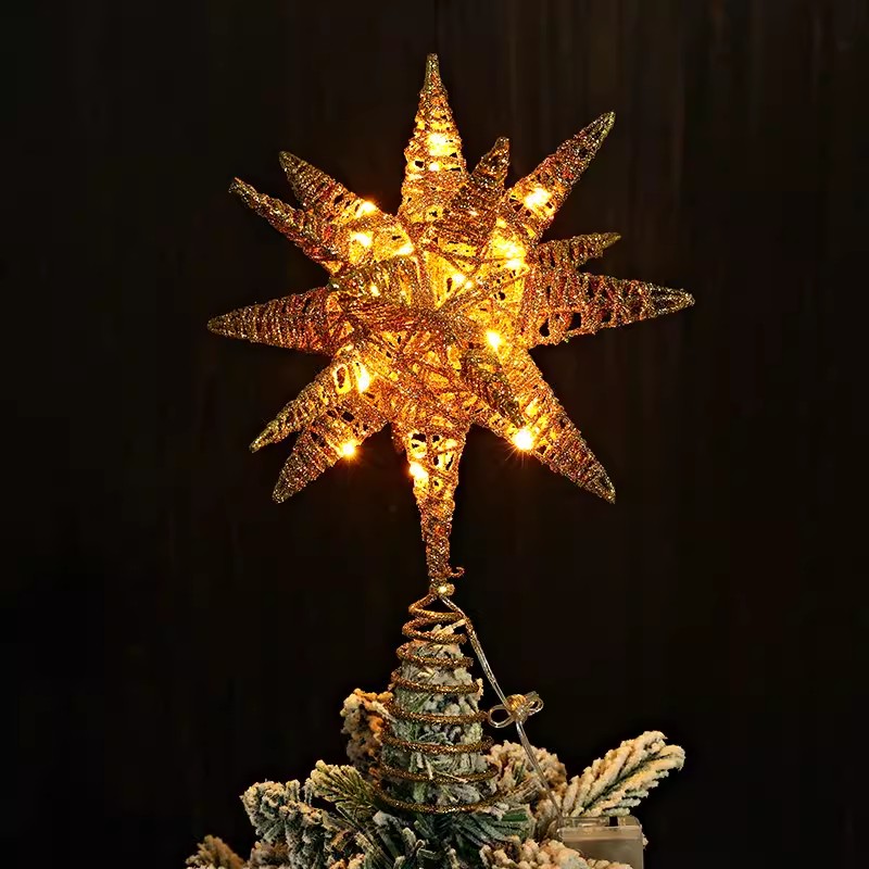 发光树顶星圣诞树装饰品五角星