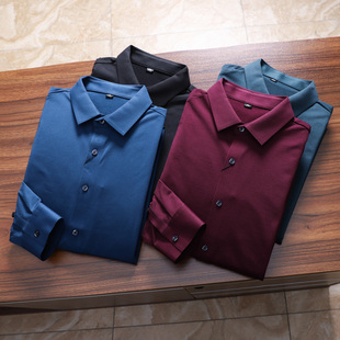四面弹！原单尾货春秋男装纯色商务休闲长袖免烫衬衣抓绒保暖衬衫