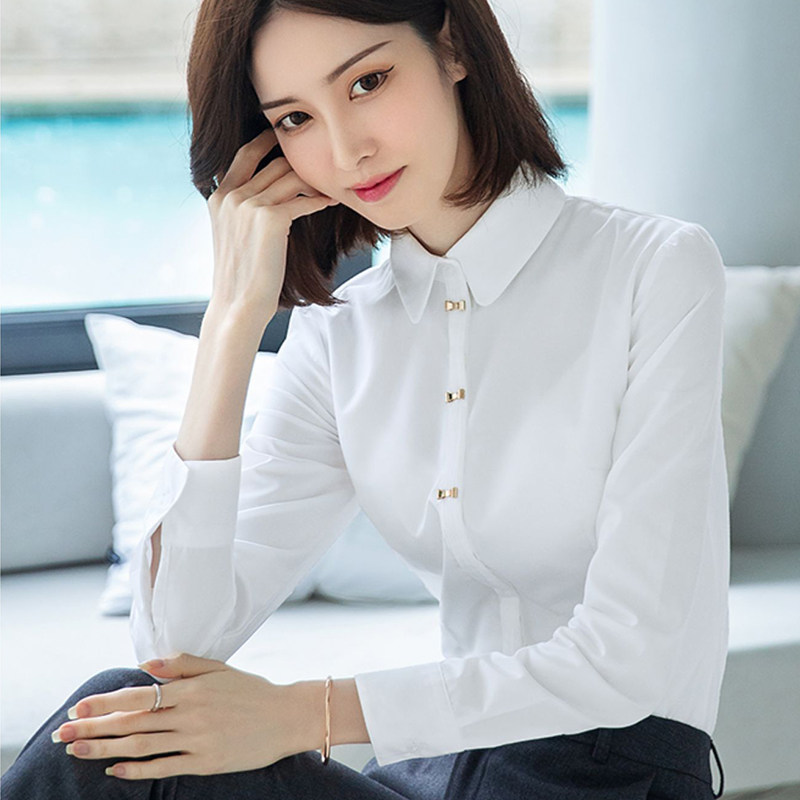 白衬衫女长袖设计感小众娃娃领时尚职业面试工装免熨烫气质修身衬