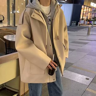 短款毛呢大衣男冬季加厚假两件呢子外套秋冬款潮牌高级感痞帅夹克