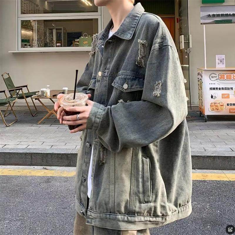 秋冬季美式高级感牛仔外套男女痞帅水洗破洞夹克2024新款牛仔外穿