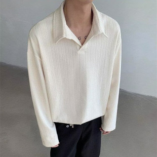 轻熟风V领针织POLO衫长袖上衣男初秋穿搭高级感卫衣潮牌条纹外套