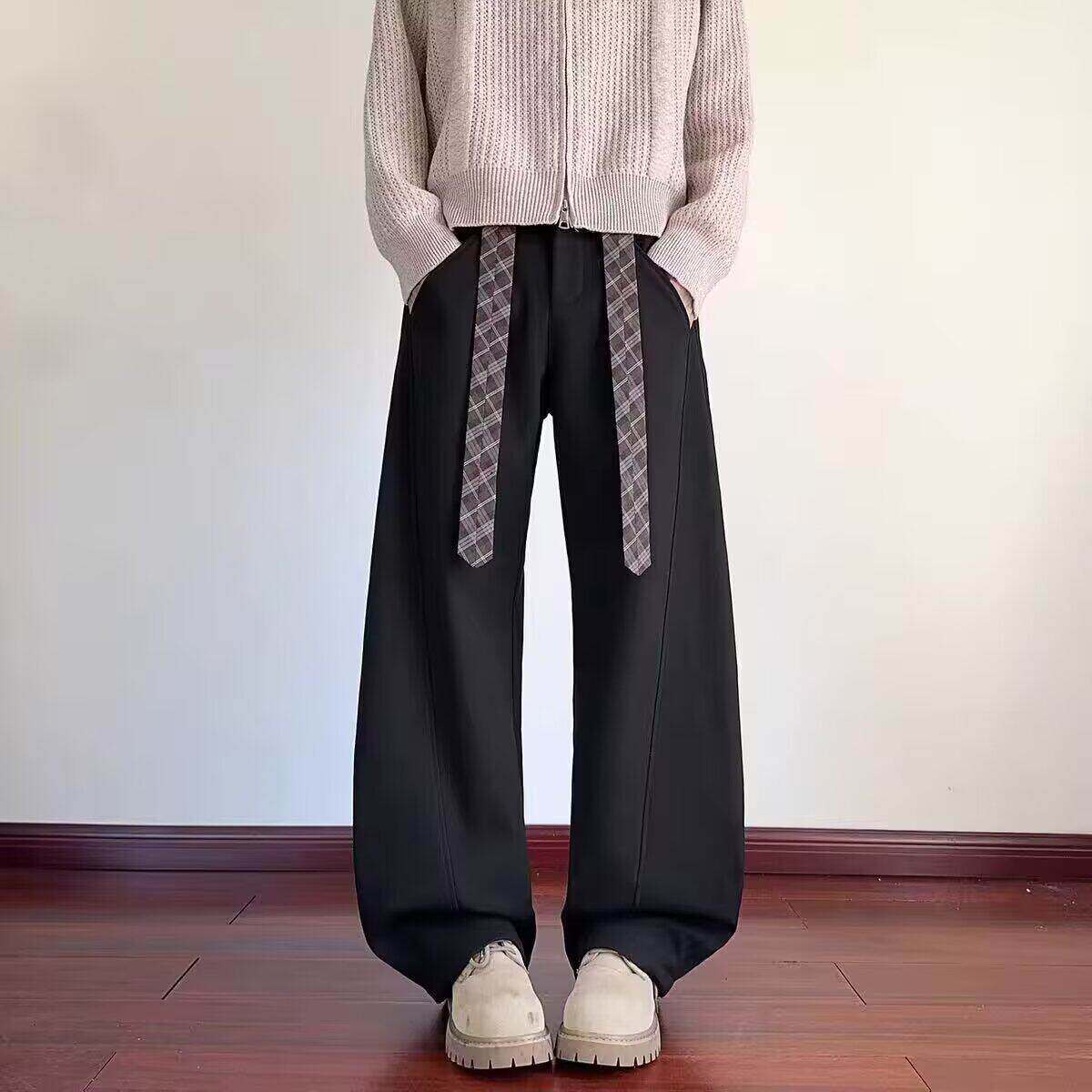 老钱风弯刀西裤男款春秋季美式痞帅休闲阔腿裤宽松高级感大码裤子