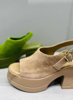 皇冠专柜正品Roberta诺贝达女鞋RM254501 25夏纯色防水台罗马凉鞋