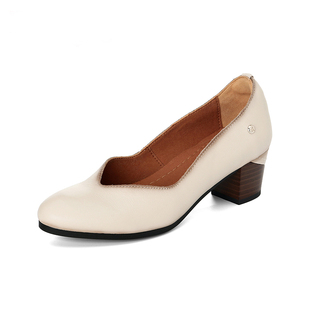 皇冠老店Pikolinos派高雁牛皮浅口中粗跟圆头通勤单鞋PL220716