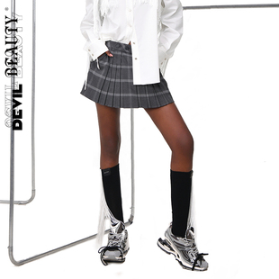 【现货】DevilBeauty新款高腰格子半身裙女短款a字半裙修身百褶裙