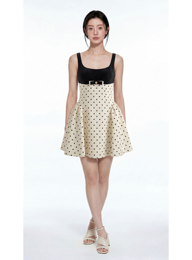 Mamyo Yoo2026春夏新款撞色波点背心裙女蝴蝶结掐腰短款连衣裙