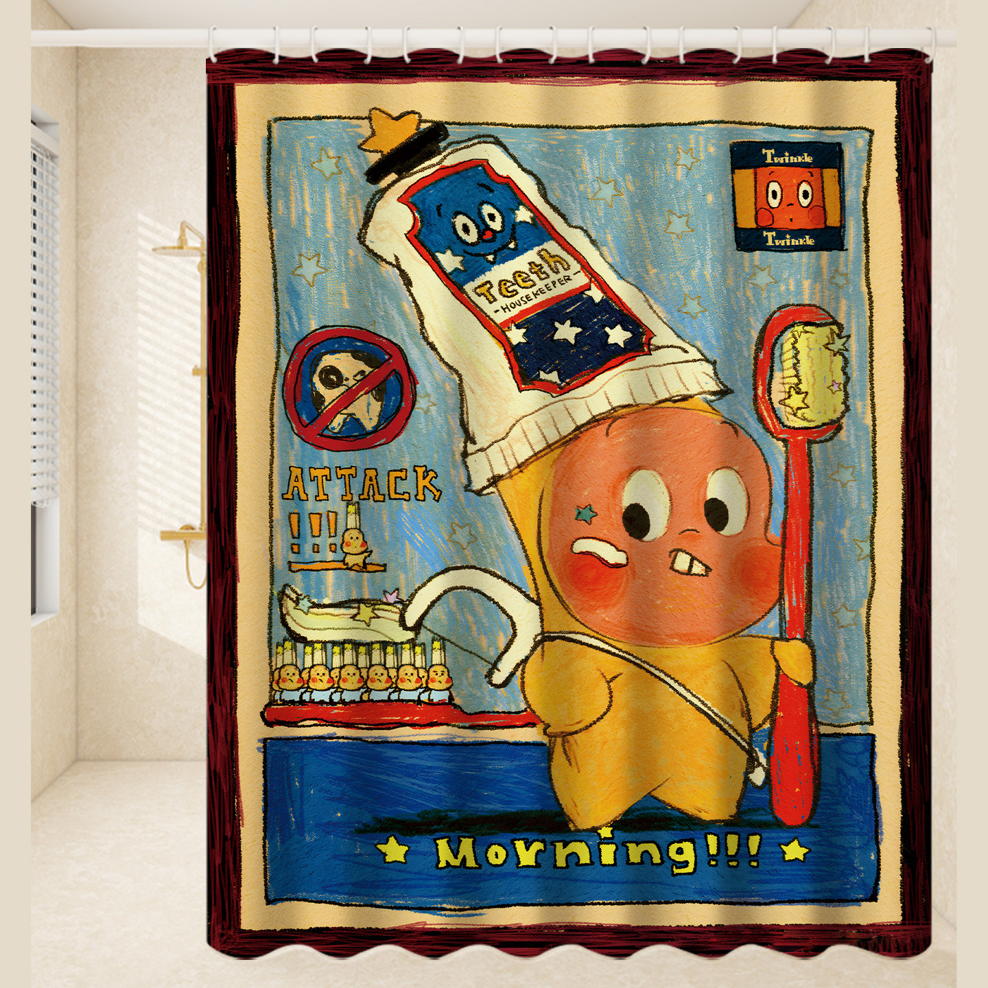 星星人浴帘浴室防水防霉遮挡帘防水布高档帘免打孔加厚2025新款,家庭/个人清洁工具,浴帘,淘宝优惠券,粉丝福利购,淘宝优惠卷