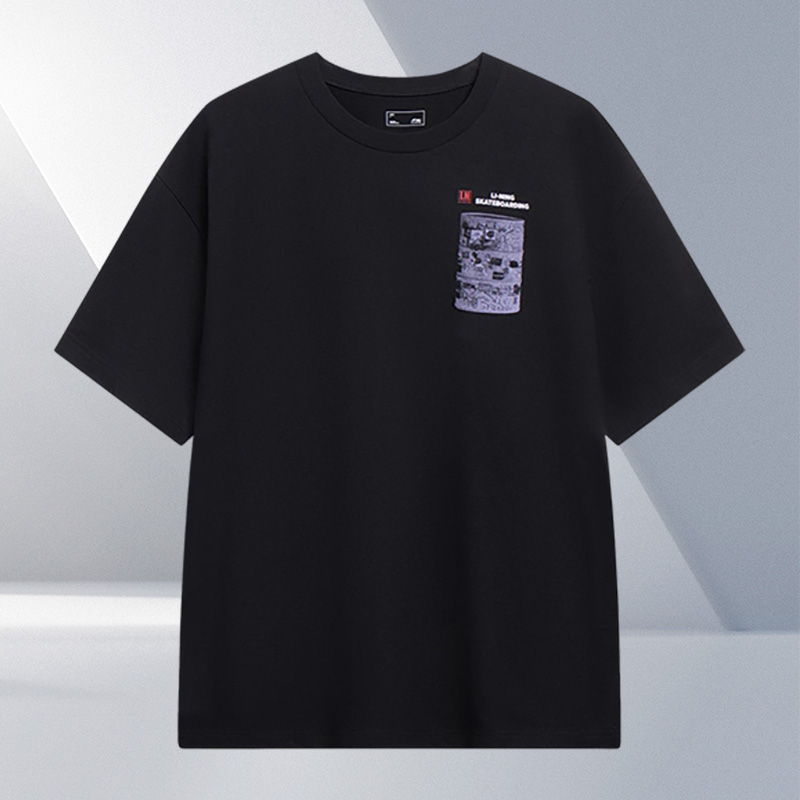 Lining/李宁正品滑板系列男女同款宽松休闲透气短袖T恤AHST071