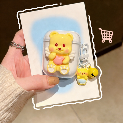 黄色小熊适用唐麦Q8Pro蓝牙耳机保护壳Q8 Ai唐麦Q6耳夹式保护套q8ai耳机壳q6ai卡通可爱男女情侣防摔q8proai