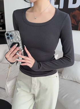 尚品秀清仓8903春方领女士衫长袖修身大圆领内搭显瘦纯色T恤8016