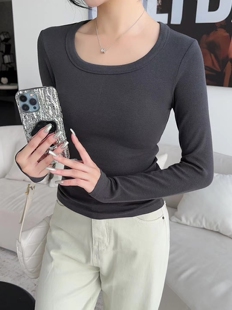 尚品秀清仓8903春方领女士衫长袖修身大圆领内搭显瘦纯色T恤8016