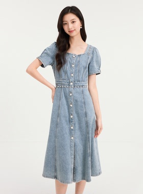 珂莱商场同款2026夏季新款女装气质收腰短袖牛仔连衣裙KF12067P4