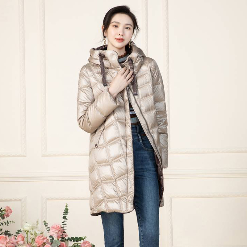 时尚连帽保暖中长款羽绒服外套