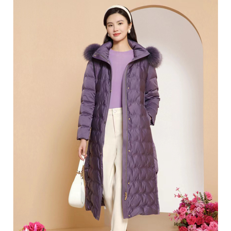 珂家同款狐狸毛领连帽羽绒服外套