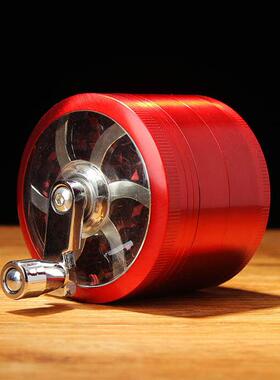 大号63mm四层金属圆形磨烟器碎烟工具研磨器烟斗手摇摇臂碎烟器