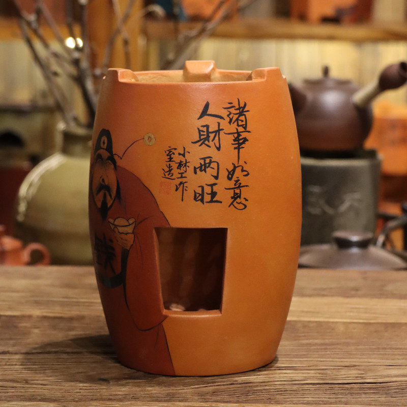 手绘财神木桶炉纯手工家用烧水煮茶炉炭火炉潮汕功夫户外泡茶碳炉