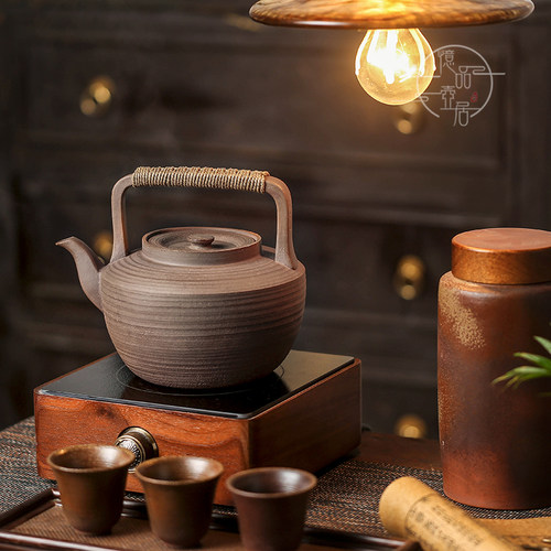 柴烧纯手工家用大容量提梁煮茶壶